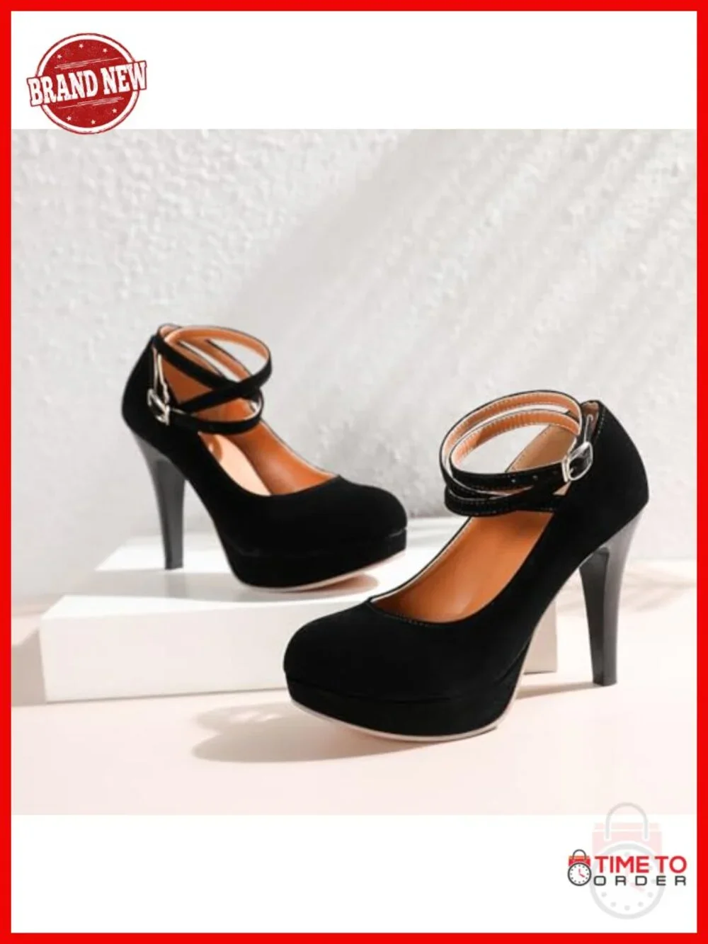 Faux Leather Platform Pumps Heels 4 Inch High Heel Buckle Ankle Strap Dressy